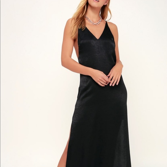 Lulus Dresses & Skirts - Lulu’s Nania black satin dress with leg slit- sexy